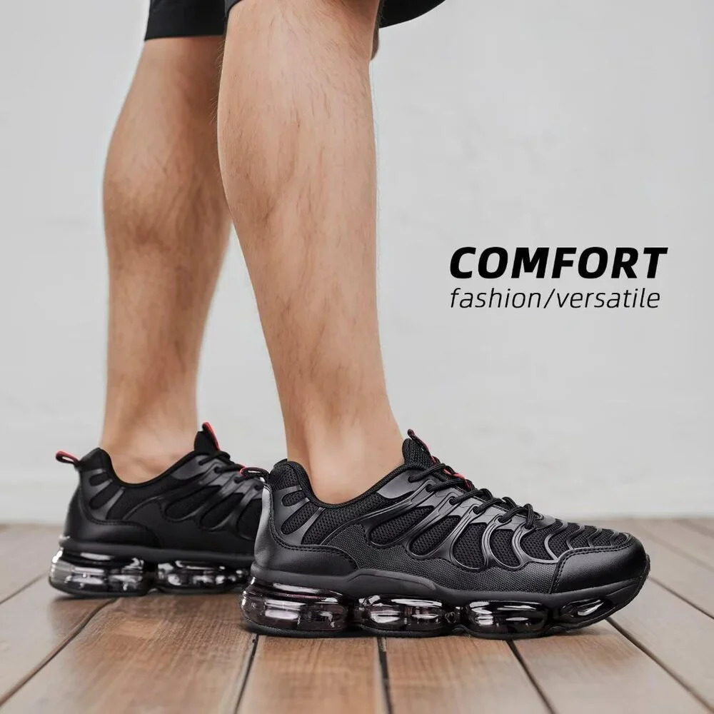 Men's Black Tennis Sneakers Casual Non Slip Breathable Trail Sport Gym